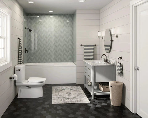 Modern bathroom with Banbury Two-Handle High Arc Bathroom Faucet In Mediterranean Bronze Finish For 8 To 16 Inch Widespread Install.