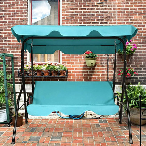 Three Seater Canopy Swing Chair With Cozy Cushioned Seat And Adjustable Removable Canopy For Outdoor Patio Garden