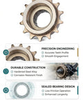 Single Speed Freewheel 14T Sprocket Gear For Mountain Road And Folding Bikes featuring durable bronze metal construction
