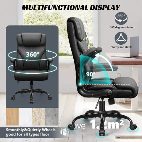 Ergonomic Big And Tall Office Chair With Breathable Leather All Day Comfort Boss Level Back Support Adjustable Flip Up Armrests