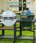 Level Up Your Backyard Grill Game With This Heavy Duty Replacement Band And Split Hinge Kit For Large Charcoal Pits featuring large green egg grill on metal stand.