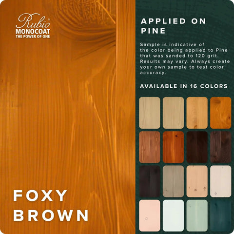 DuroGrit Outdoor Wood Oil Stain And Sealer In Foxy Brown shown on pine with color options for decks and furniture.