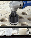 PATIKIL 4-1/2in diamond core drill bit attached to angle grinder drilling ceramic porcelain tile, black