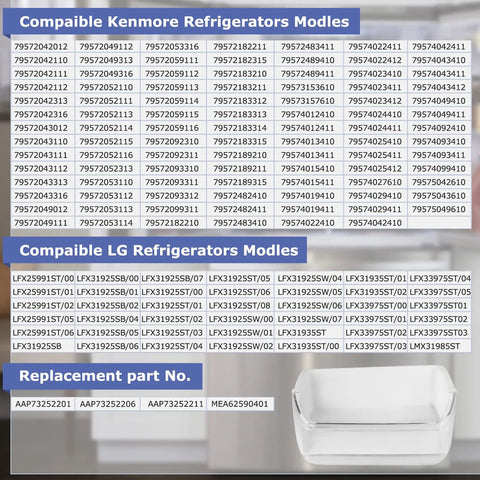 Compatible refrigerator models list and 2Pc Off White Refrigerator Door Bin Replacement AAP73252202