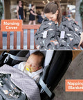 Nursing mother and sleeping baby using All In One Baby Car Seat Cover And Nursing Shield With 360 Degree Full Coverage Peekaboo Opening