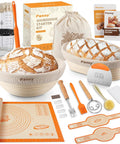All In One Sourdough Starter Kit With Banneton Baskets And Glass Jar for Home Bakers with 9in round and 10in oval baskets.