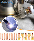 Pro TIG Welding Consumables Kit for WP Torches with gas lens collet bodies and copper collet tips in use.