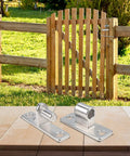 Dang Tough 304 Stainless Steel Heavy Duty Gate Hinges For Rust Proof Barn Door And Fence Brackets Built To Last With Easy No Sweat Outdoor Installation Projects displayed with a wooden gate.