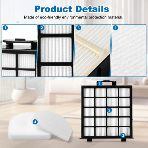 PowerDetect Vacuum Filter Kit Replacement showing HEPA, foam, felt filters for models AZ4002 AZ4000 AZ4002W, eco-friendly materials.
