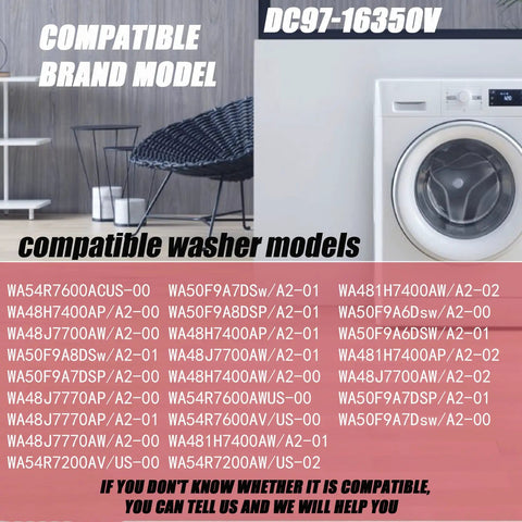 DC97-16350V Washer Damper Assembly compatibility chart with models WA54R7200AV WA54R7200AW WA54R7600AV and more