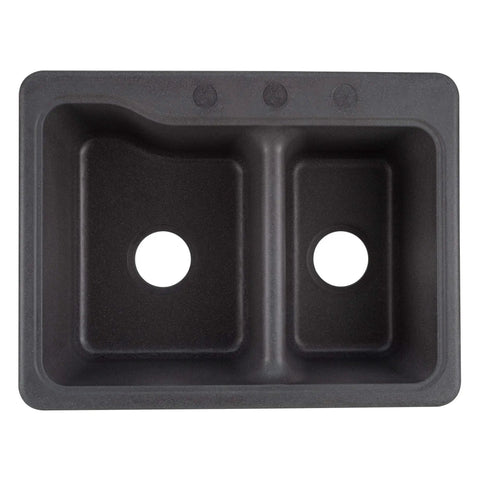 Dual Basin RV Sink 25 By 19 Inch Composite Kitchen Bath Sink With Hydrophobic Coating in granite black, top view