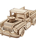 Chevrolet 3100 Inspired Wooden 3D Puzzle Car Kit For Adults With Spring Motor Pickup Lumberjack Model Mechanical Wood Car Craft Retro Throwback Style Three Driving Modes Hands-On DIY Ready For Creative Builders And Car Enthusiasts front view