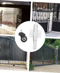 Heavy Duty Spring Loaded Gate Roller Caster For Smooth Sliding Fence Wheels Universal Support Units, black rubber wheel and metal bracket.