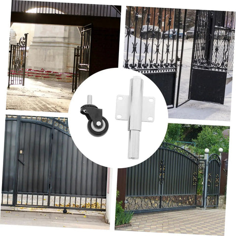 Heavy Duty Spring Loaded Gate Roller Caster For Smooth Sliding Fence Wheels Universal Support Units, black rubber wheel and metal bracket.