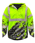 Hi Vis Rain Jacket For Men With Class 3 Type R ANSI ISEA 107 2015 Waterproof Nylon Shell Mesh Lining Drawcord Hood And Hem