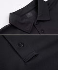 Close-up of Men's Black Quick-Dry Polo Shirt with spread collar and 3-button placket in polyester for work and tactical use