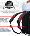Backpack Mosquito Fogger and Garden Sprayer with Turbo Fogger, 3HP Power, close-up of adjustable padded straps and 3.7 gallon tank