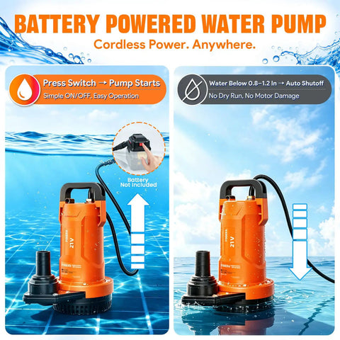 Plug And Play 1Hp Cordless Submersible Utility Pump Flows Like A Dream At 2113 Gph While Fully Ditching Cords For Quick Yard Or Tank Cleanup Projects in water with battery operation feature.