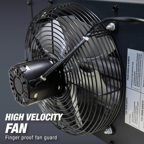 Ceiling Mounted Forced Air Unit Heater With 50000 Btu Dual Fuel featuring high velocity fan and finger proof guard for safety.