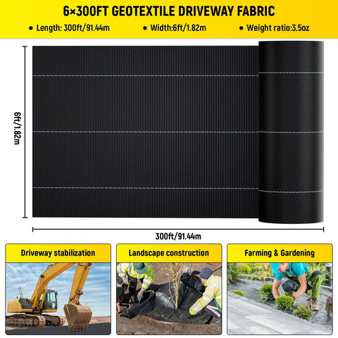 Heavy Duty 3.5 Oz Landscape Fabric 6 Ft Wide By 300 Ft Long Workhorse Ground Cover For Driveways And Gardens, roll view
