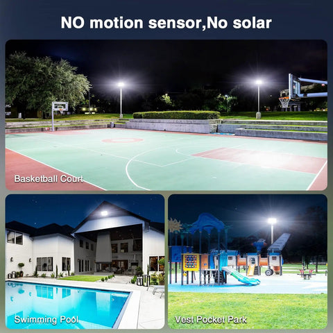 Ultra Bright 120W Outdoor LED Flood Lights Heavy Duty 12000 Lumens illuminating basketball court, pool and park at night