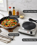 Electric Countertop Single Burner Cooktop 1000W With 7.25 Inch Cast Iron Plate and vegetables on countertop