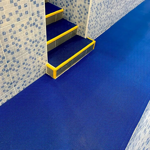 Non Slip Commercial Drainage Floor Mat For Wet Areas 3x10 Ft 0.22 Inch Thick Outdoor Indoor Blue Perfect For Pools Bathrooms Patios Garages Restaurants Bars And Other High Traffic Wet Zones