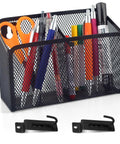 Must Have Wall Mounted Pencil Holder With Slatwall J Hooks Stationery Organizer holding pens, markers, and scissors with hooks below
