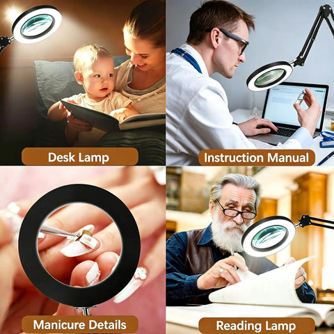 10X Magnifying Glass With Light And Clamp, Hands Free Magnifier Lamp With 72 LEDs used for reading, instruction, manicure, repair