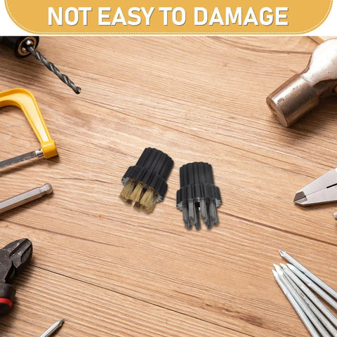 10 Pack Steam Cleaner Brush Heads Replacement Parts With Tough Bristles For Deep Grout And Tile Scrubbin Universal Fit Mop Nozzles on a workbench.