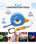 Kid Friendly 8 Foot Tape Measure With Blue Bird Design STEM Educational Tool Featuring Level And Protractor in use