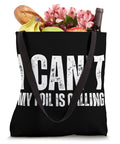 I Cant My Foil Is Calling Wing Foil Tote Bag For Wingfoiling Enthusiasts with groceries inside, black design, dual 14 inch handles