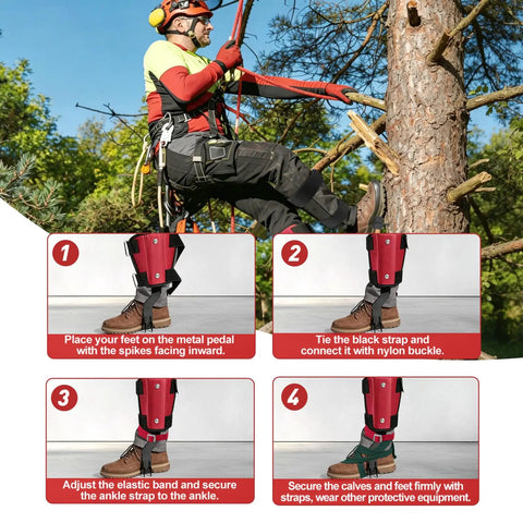 Tree Climbing Spikes Set With Rope And Straps For Climbers Hunters Fruit Pickers And Loggers Durable Wear Resistant Claws instruction guide