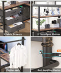 Solid Twin Loft Bed Setup With L Shaped Desk And Warm LED Lights, showcasing 3 fabric drawers, 2 open shelves, and clothes rack.