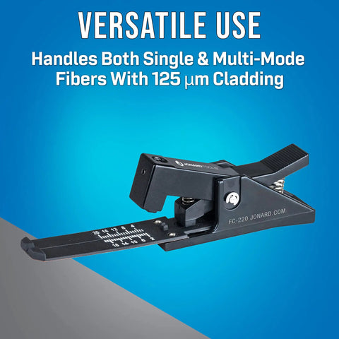 Fiber Cleaver For 250 Micron And 900 Micron Fibers With Carbide Blade, open tool showing 125 µm cladding capability.