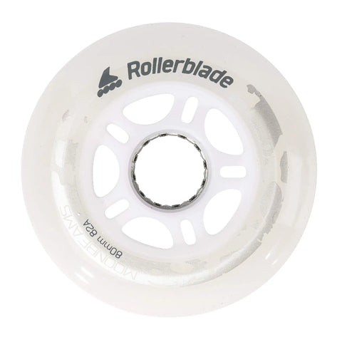 Moonbeam LED 80mm 82A Wheel Set 4 Pack For Inline Skates White With Glowing Night Visibility, top view of single wheel.
