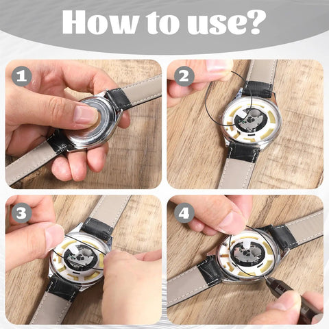 Step-by-step guide using O Ring Watch Gasket Kit For Easy Fix, 28 Pcs 0.6mm Waterproof Rubber Seals For Watches Back Cover.