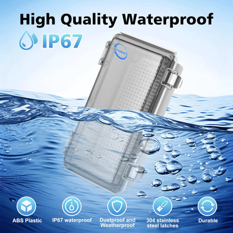 Outdoor IP67 Waterproof Junction Box With Mounting Plate and Clear Hinged Cover submerged in water showing durability