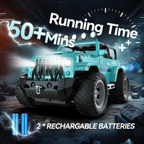 All Terrain 1to16 Scale Remote Control SUV With Fog Mist And Music Dual Battery RC Truck With Trailer Hitch 2 4GHz Off Road Crawler