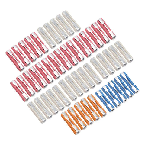 Top Shelf European Classic Car Torpedo Fuse Kit 50 Piece Set With 5A 8A 16A 25A Amps Heavy Duty Zinc Alloy Blades in assorted colors.