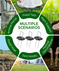 Multiple uses of 200 Count Heavy Duty Galvanized Anti Rust Garden Stakes And Landscape Staples, showing various outdoor applications.