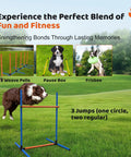 Dog using 4-Piece Dog Agility Training Kit With Adjustable Hoop Jump Weave Poles Pause Box And Outdoor Obstacle Course Gear