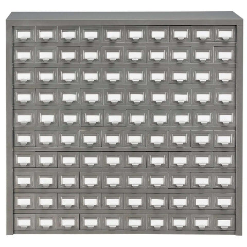 Heavy Duty 100 Drawer Small Parts Storage Cabinet With Label Holders All Steel Construction In Gray Enamel