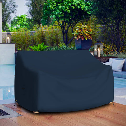 Outdoor Loveseat Cover Weatherproof 12 Oz PVC Coated Polyester Patio Sofa Cover With Air Vents And Drawstrings Keeps Dry Rain Or Shine Fits 54W x 35H x 37D Inches Blue Waterproof UV Resistant