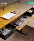 Electric Standing Desk With Drawers And Keyboard Tray, 55 Inch Height Adjustable Gaming Desk With Power Outlets And LED Lighting