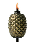 65 Inch Glass Pineapple Outdoor Torch With Copper Finish, Mosquito Repellent Torch for Yard and Garden, Integrated Snuffer shown lit