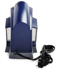 Rear view of School Pro Classroom Electric Pencil Sharpener With Safe Start And Auto Stop showing power cord and blue casing.