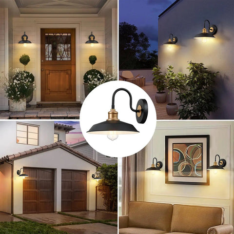 Dope Farmhouse Gooseneck Barn Lights Black Outdoor Wall Sconces For Exterior Use E26 Porch Lights illuminating different spaces