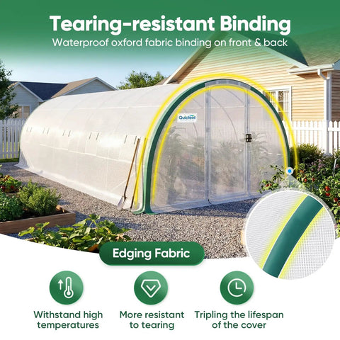 Built To Last Premium Outdoor Greenhouse 25x10x6.6 Ft Walk In Tunnel Hoop With Dual Swing Doors, Reinforced Top Structure And Heavy Duty Cover For Garden Backyard Winter Use, White