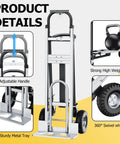 4 In 1 Convertible Hand Truck With 1000 Lb Capacity, Foldable Dolly Cart That Converts To Flatbed, 2 Wheel Hand Truck, And 4 Wheel Dolly, Built With A3 Steel Tube And Aluminum Alloy, Rugged Workhorse For Warehouses, Supermarkets, And Offices, Black showing adjustable handle and swivel wheels